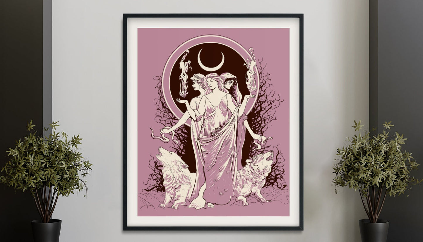 Moon Goddess Hecate Poster- Wiccan Tapestry - Violet Hecate Witchy Print, No Frame