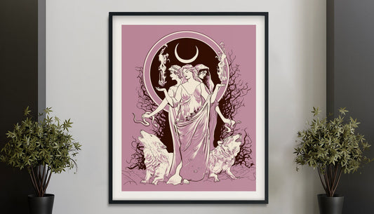 Moon Goddess Hecate Poster- Wiccan Tapestry - Violet Hecate Witchy Print, No Frame