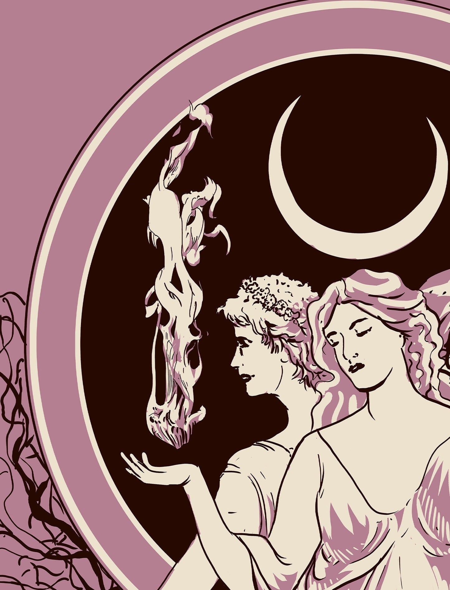 Moon Goddess Hecate Poster- Wiccan Tapestry - Violet Hecate Witchy Print, No Frame