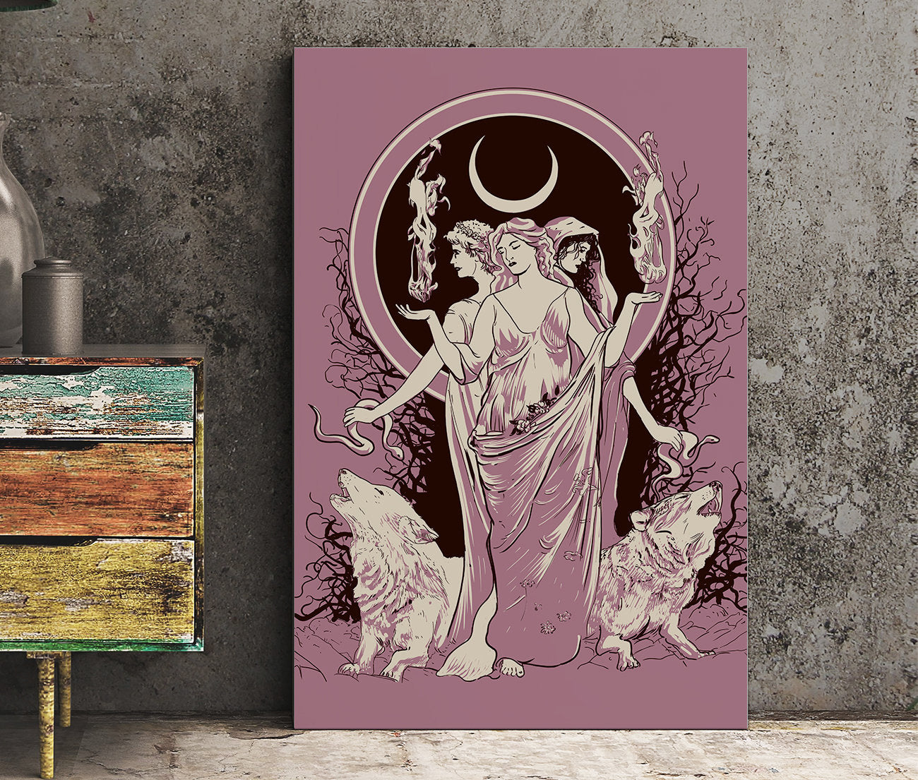 Moon Goddess Hecate Poster- Wiccan Tapestry - Violet Hecate Witchy Print, No Frame