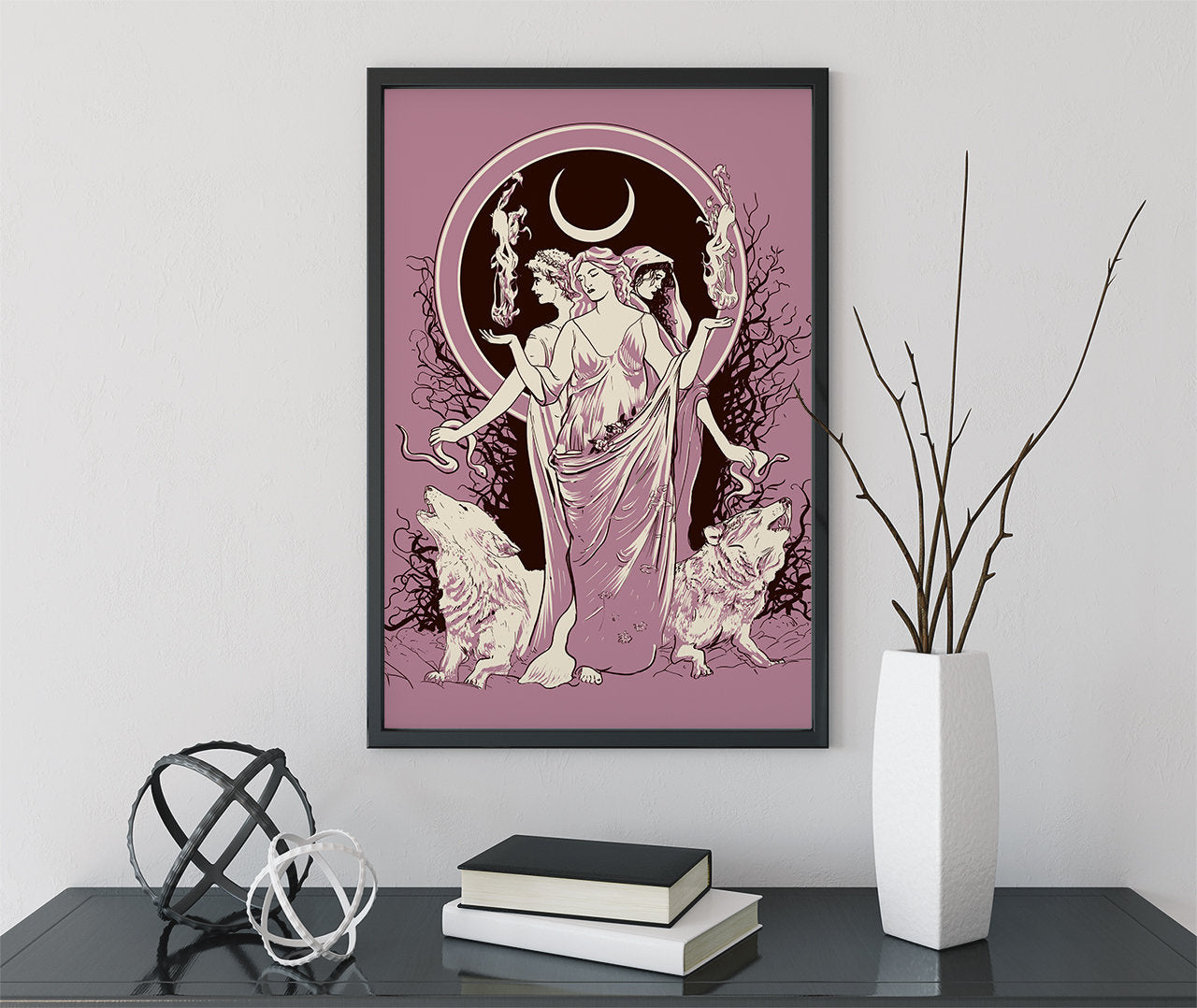 Moon Goddess Hecate Poster- Wiccan Tapestry - Violet Hecate Witchy Print, No Frame