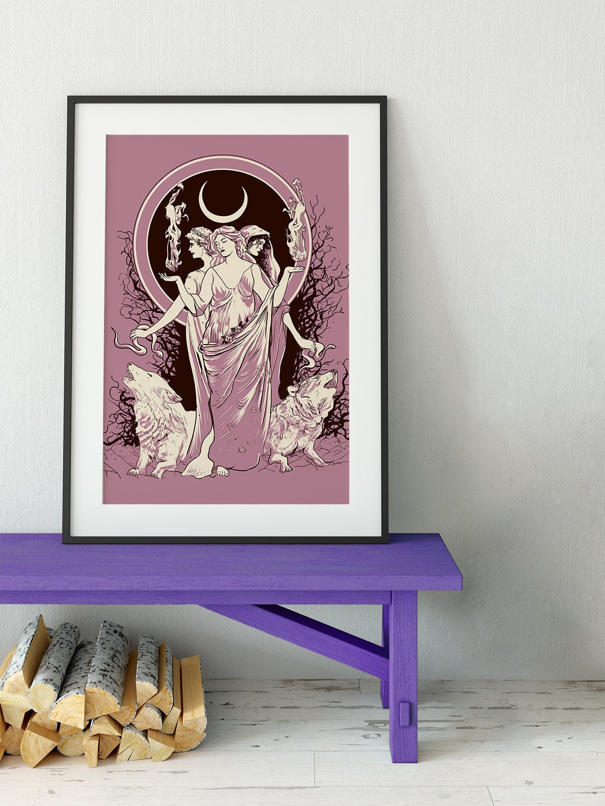 Moon Goddess Hecate Poster- Wiccan Tapestry - Violet Hecate Witchy Print, No Frame
