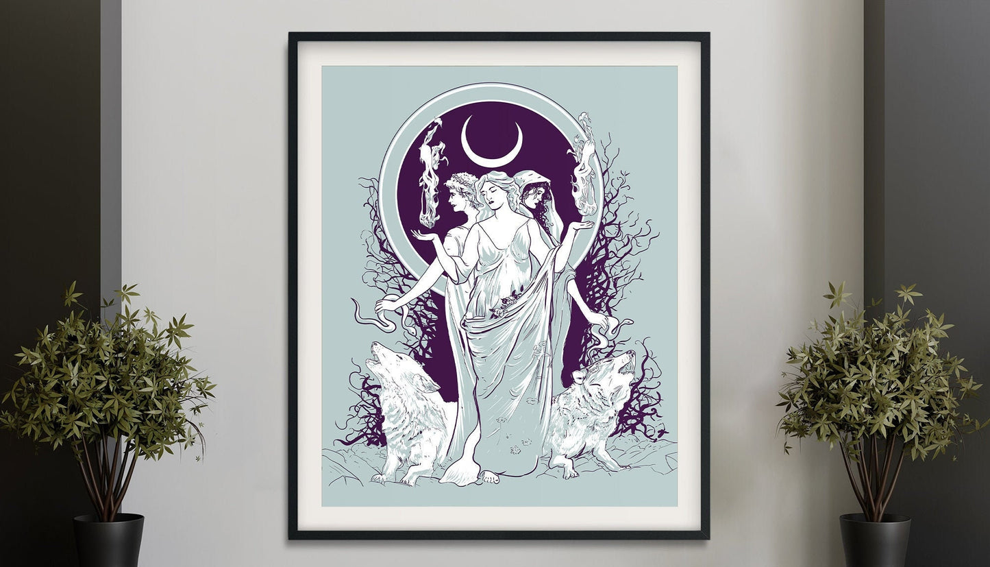 Moon Goddess Hecate Poster- Wiccan Tapestry - Hecate Witchy Print, No Frame