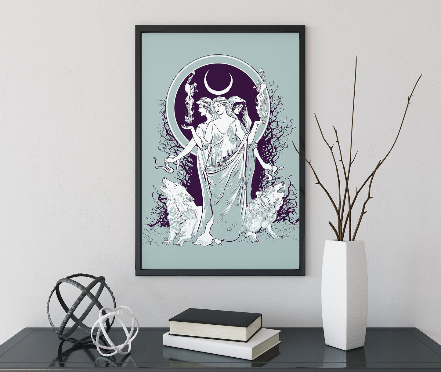 Moon Goddess Hecate Poster- Wiccan Tapestry - Hecate Witchy Print, No Frame
