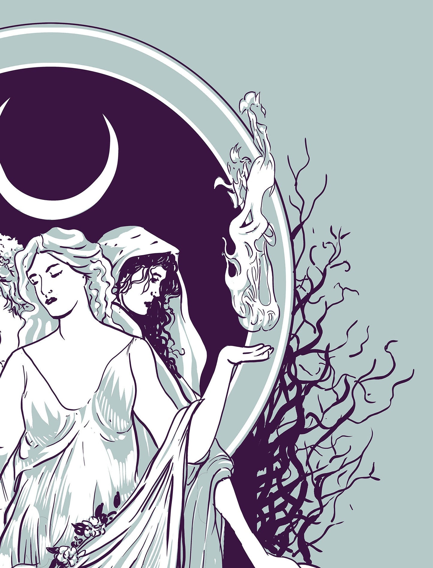 Moon Goddess Hecate Poster- Wiccan Tapestry - Hecate Witchy Print, No Frame