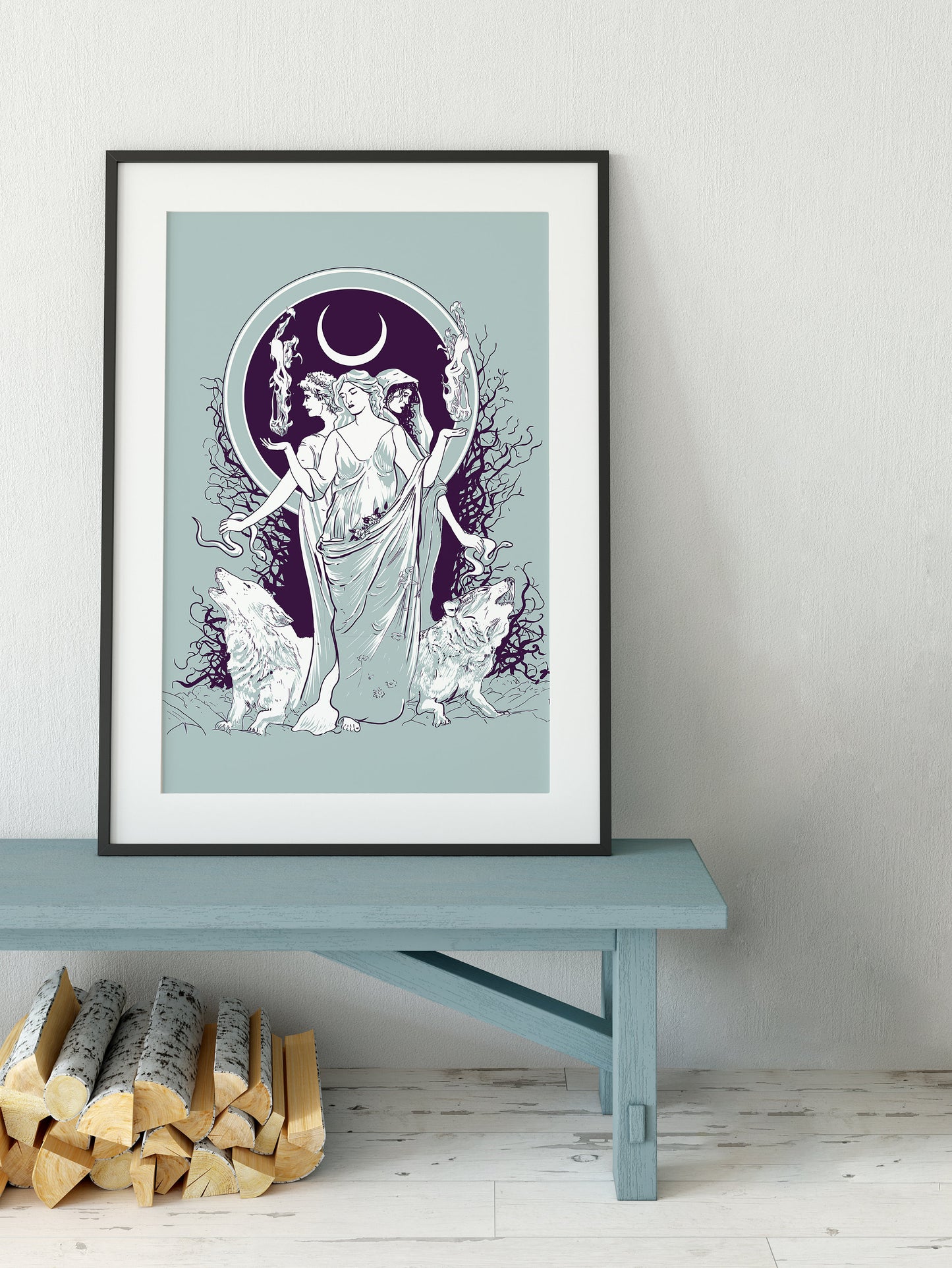Moon Goddess Hecate Poster- Wiccan Tapestry - Hecate Witchy Print, No Frame