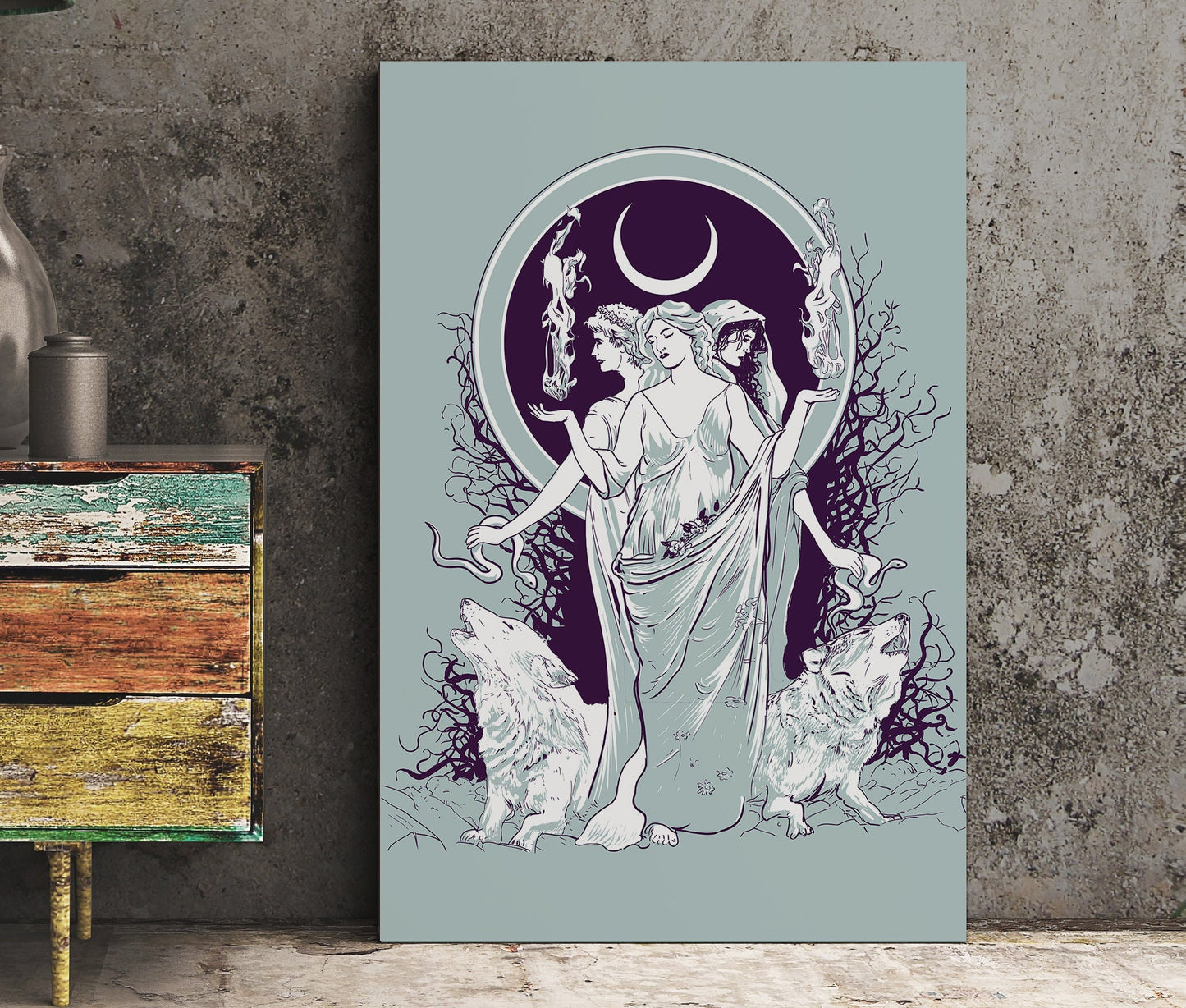 Moon Goddess Hecate Poster- Wiccan Tapestry - Hecate Witchy Print, No Frame