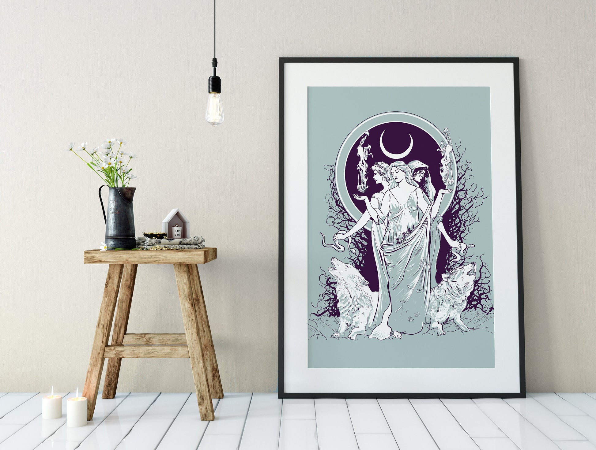 Moon Goddess Hecate Poster- Wiccan Tapestry - Hecate Witchy Print, No Frame