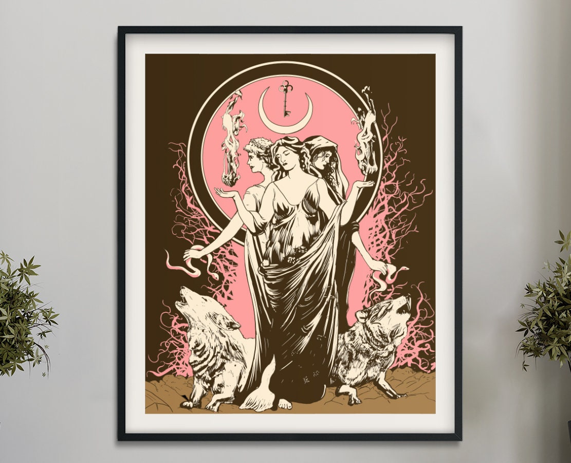Moon Goddess Hecate Poster- Wiccan Poster - Violet Hecate Witchy Neapolitan Print, No Frame