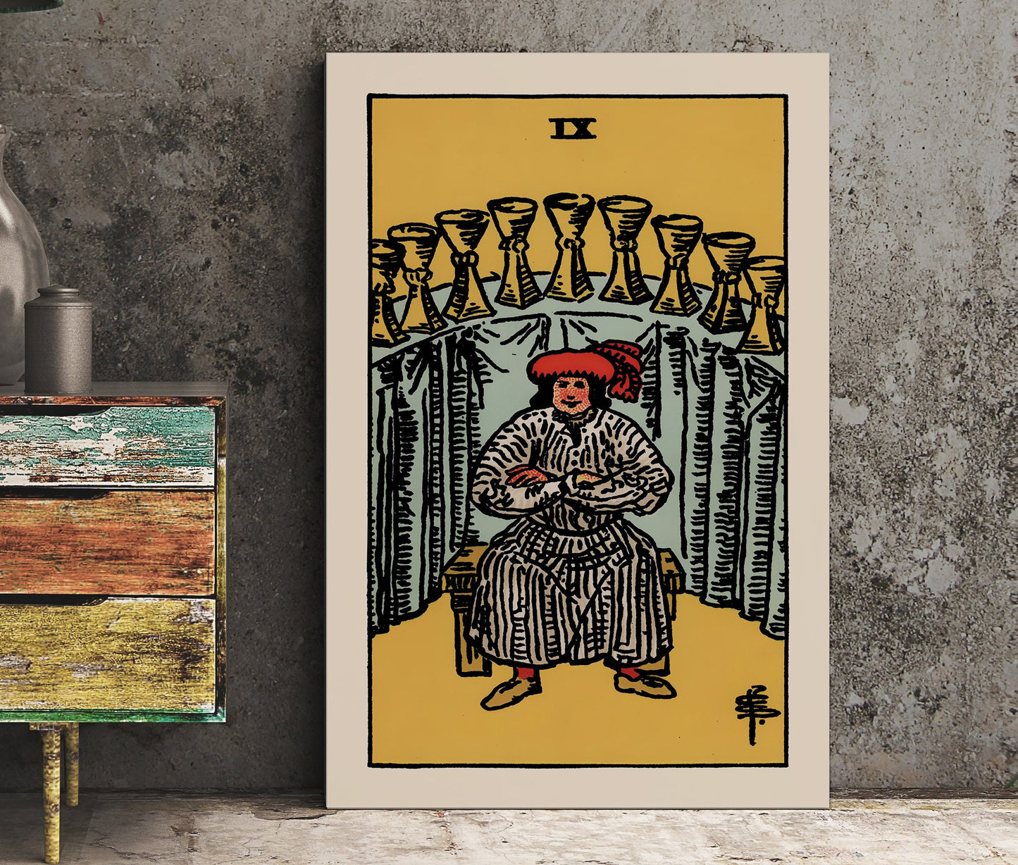Nine of Cups - Tarot Card Print - The 9 of Cups Card Poster, No Frame