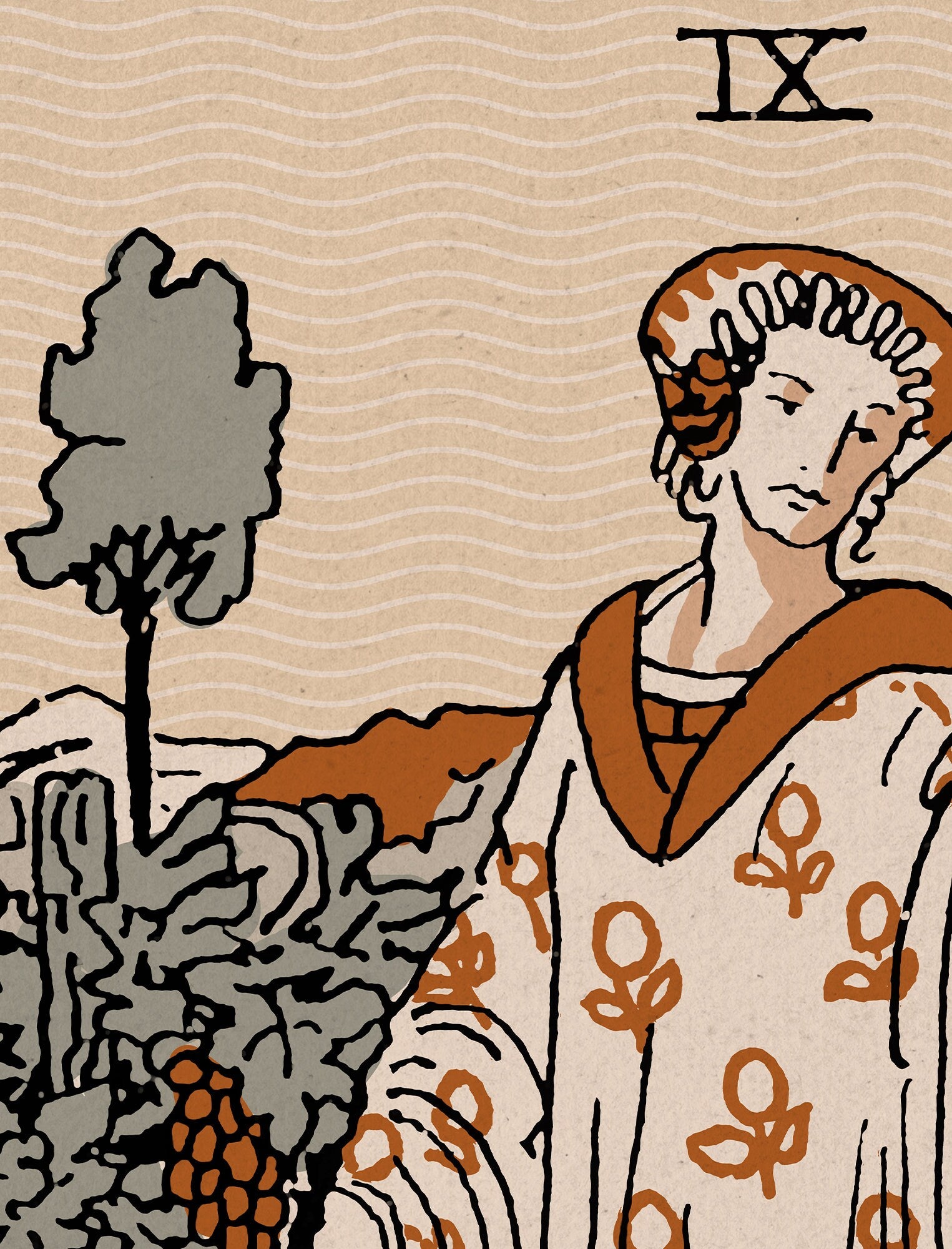 Nine Of Pentacles- Tarot Card Print - The 9 Of Pentacles Card Neutral Vibe Poster Eclectic Tarot, No Frame