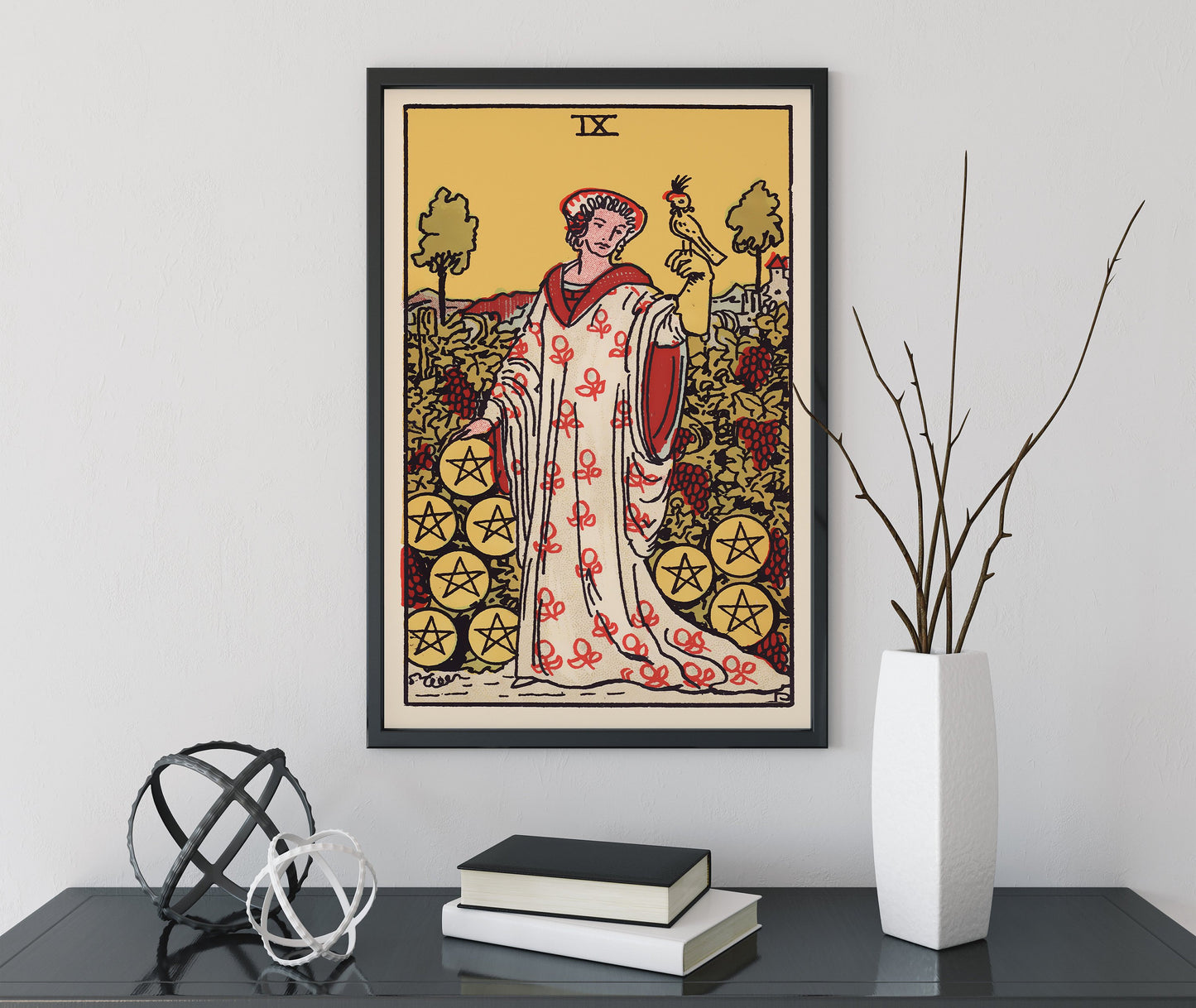 Nine Of Pentacles - Tarot Card Print - The 9 Of Pentacles Card Poster, No Frame