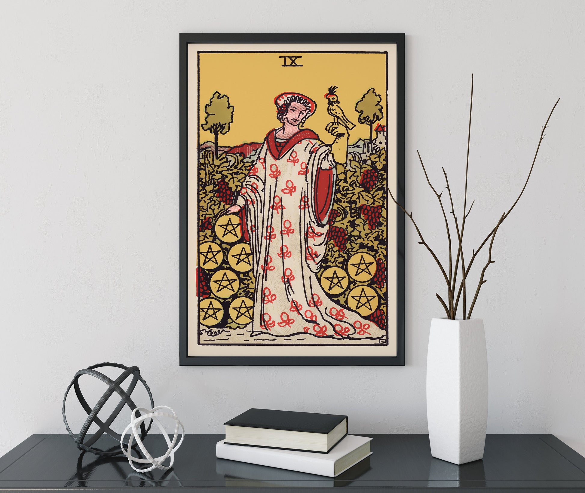 Nine Of Pentacles - Tarot Card Print - The 9 Of Pentacles Card Poster, No Frame