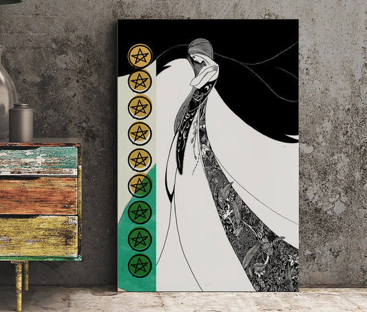 Nine Of Pentacles - Tarot Card Print - The 9 Of Pentacles Aubrey Beardsley Illustration Card Poster, No Frame