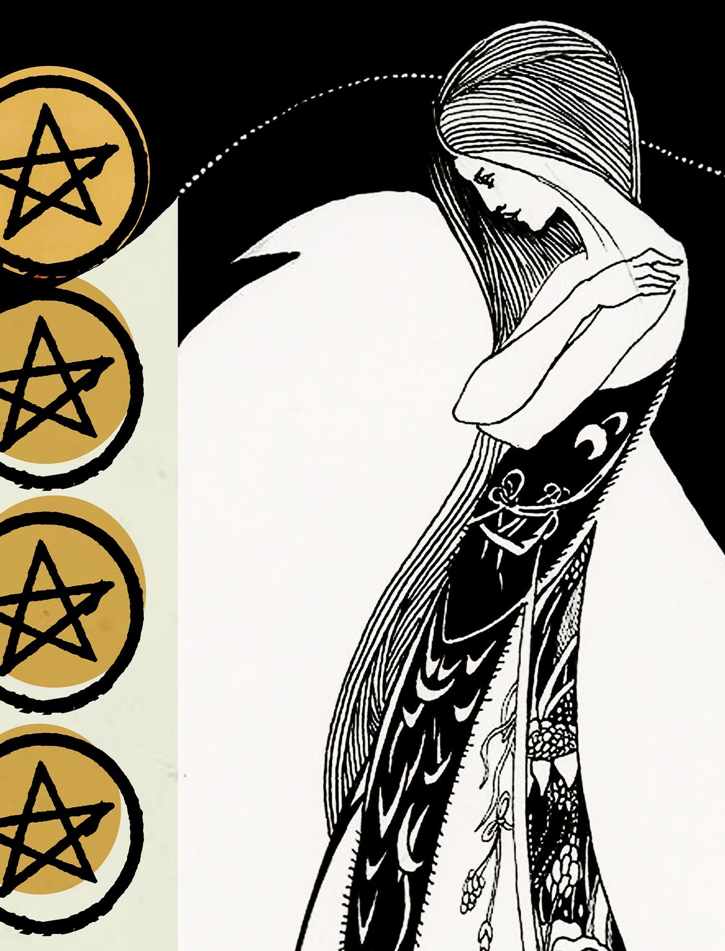 Nine Of Pentacles - Tarot Card Print - The 9 Of Pentacles Aubrey Beardsley Illustration Card Poster, No Frame