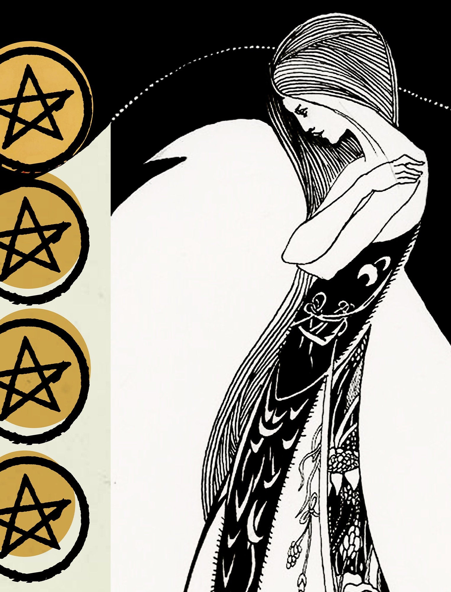 Nine Of Pentacles - Tarot Card Print - The 9 Of Pentacles Aubrey Beardsley Illustration Card Poster, No Frame