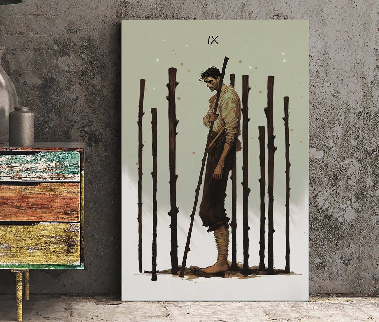 Nine of Wands - The Green Menagerie Tarot Card Print - The 9 of Wands Card Poster, No Frame