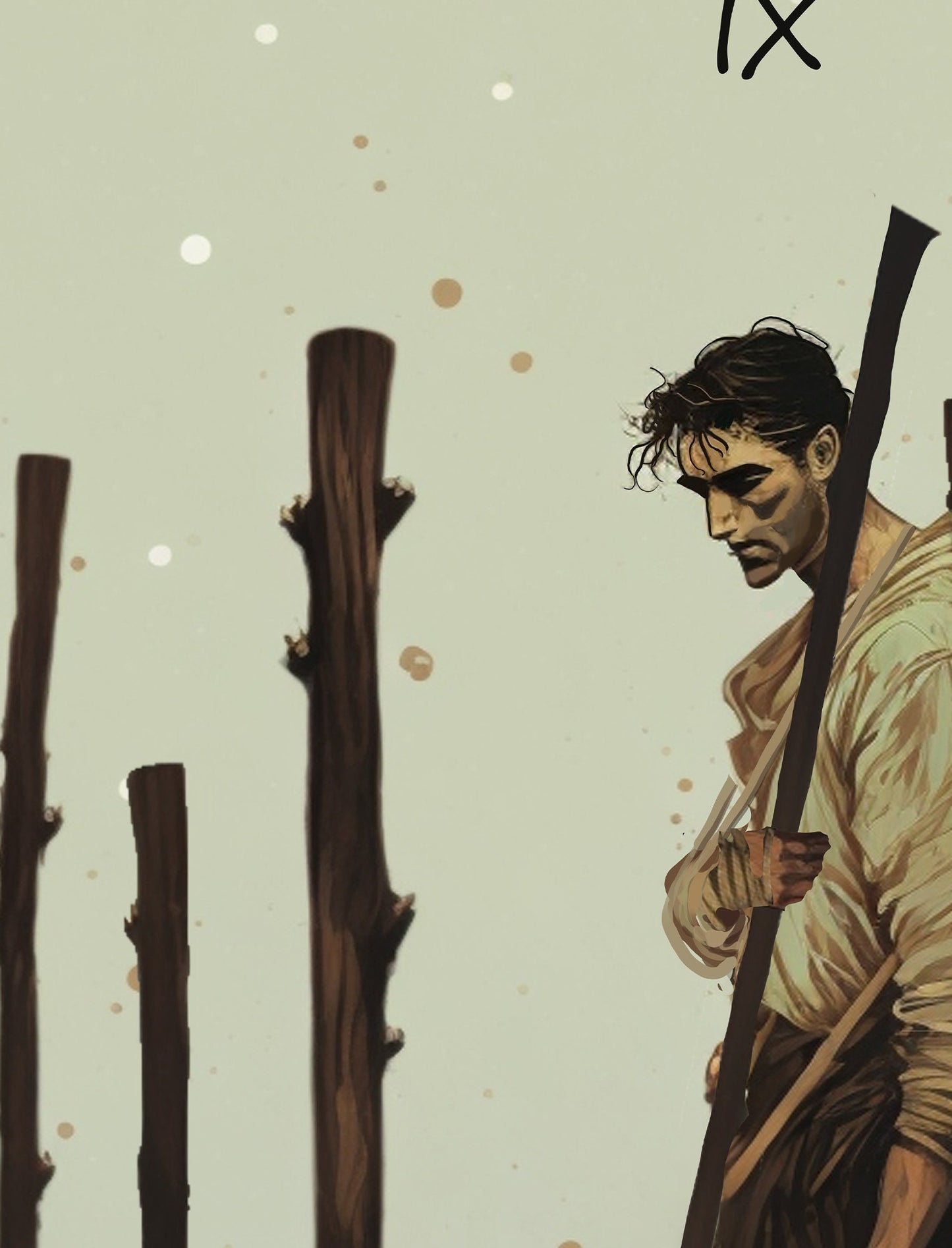 Nine of Wands - The Green Menagerie Tarot Card Print - The 9 of Wands Card Poster, No Frame