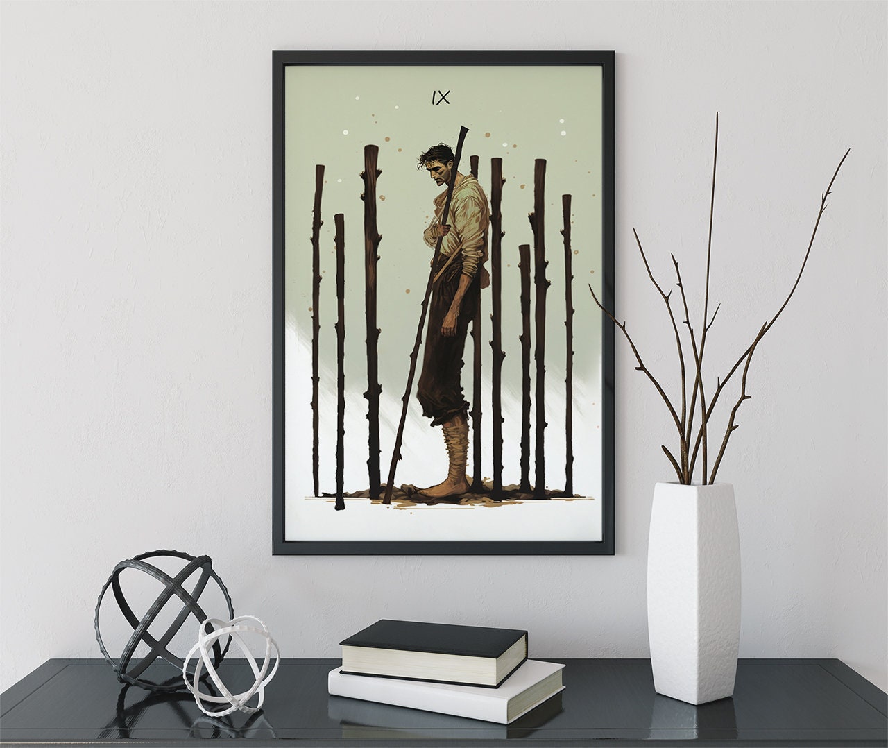 Nine of Wands - The Green Menagerie Tarot Card Print - The 9 of Wands Card Poster, No Frame