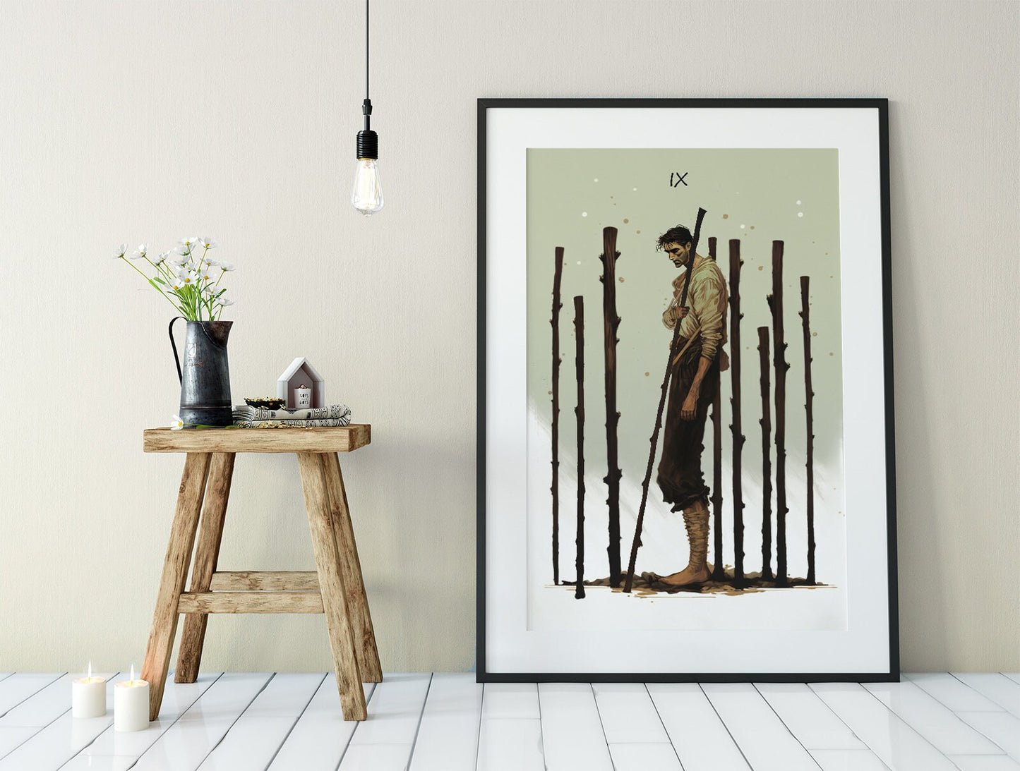 Nine of Wands - The Green Menagerie Tarot Card Print - The 9 of Wands Card Poster, No Frame