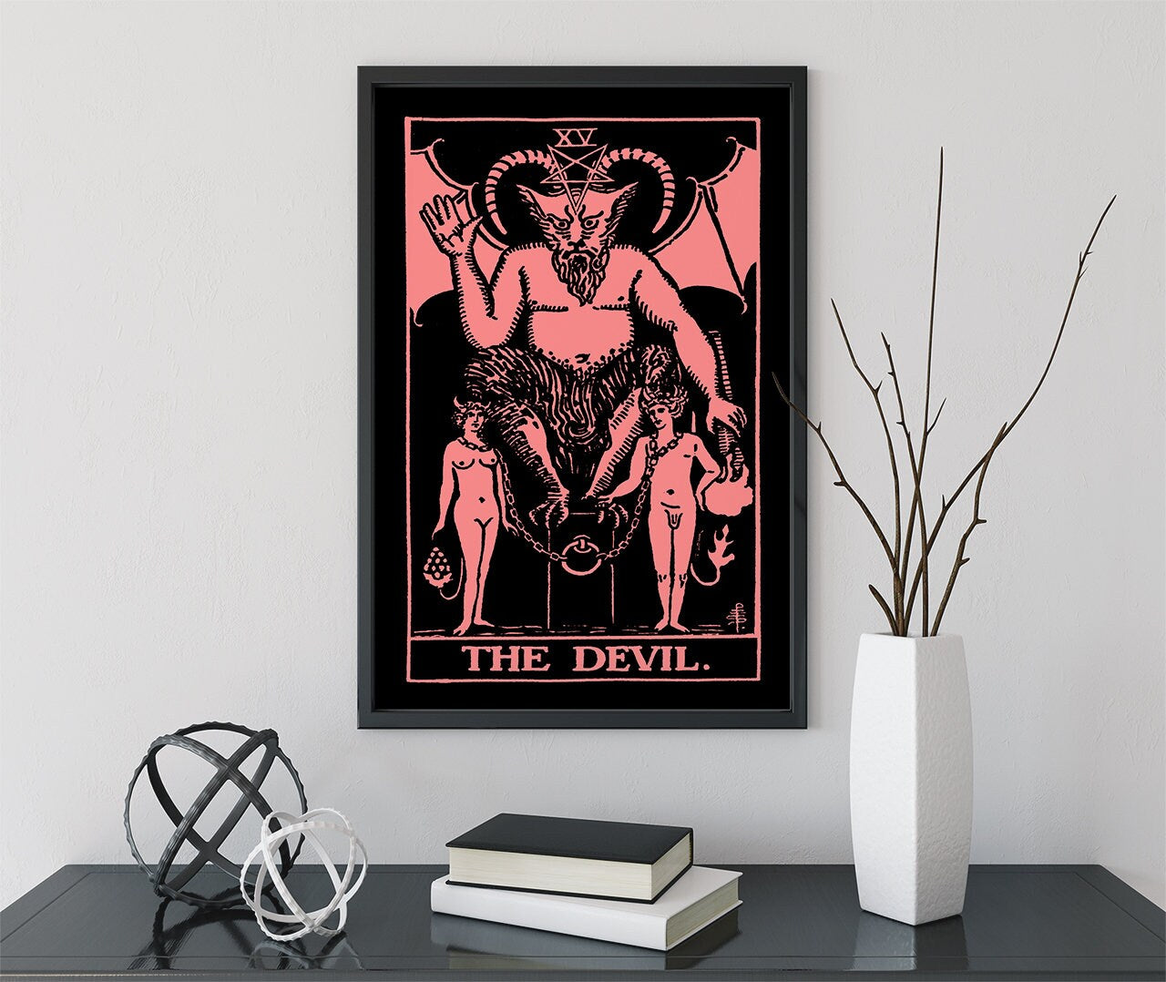 The Devil - Tarot Card Print - Tarot Card The Devil Card Pink and White Poster, No Frame