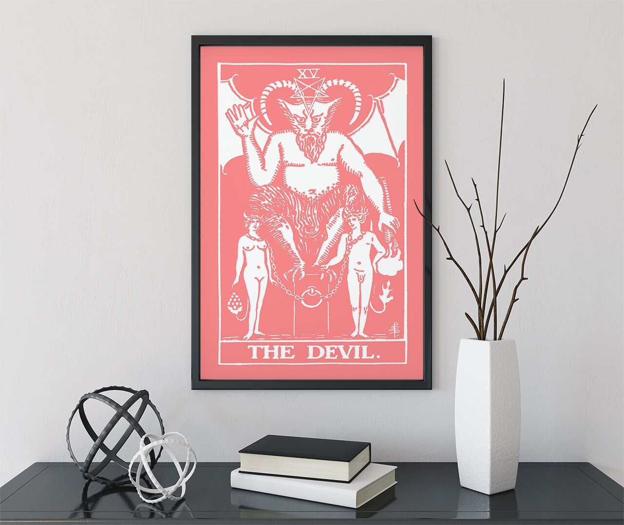 The Devil - Tarot Card Print - Tarot Card The Devil Card Pink and White Poster, No Frame
