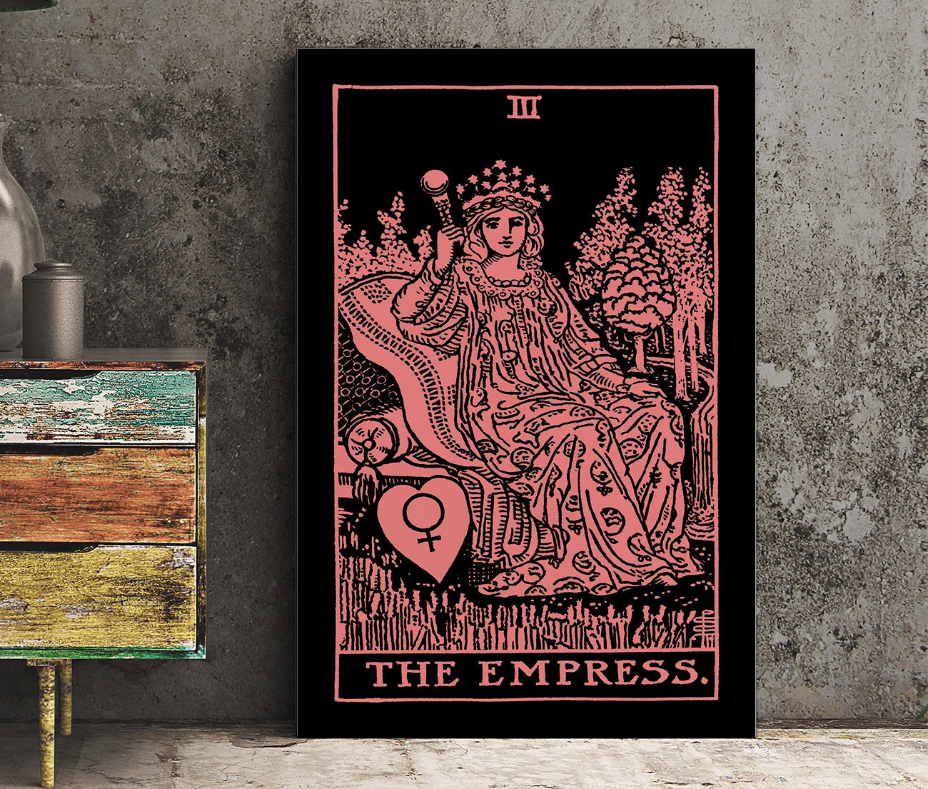 The Empress - Tarot Card Print - The Empress Card Pink and White Poster, No Frame