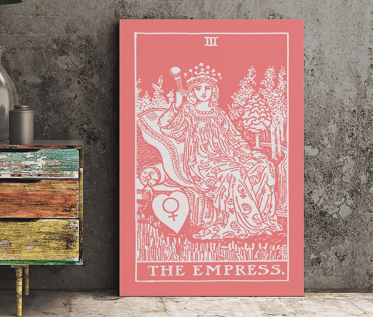 The Empress - Tarot Card Print - The Empress Card Pink and White Poster, No Frame
