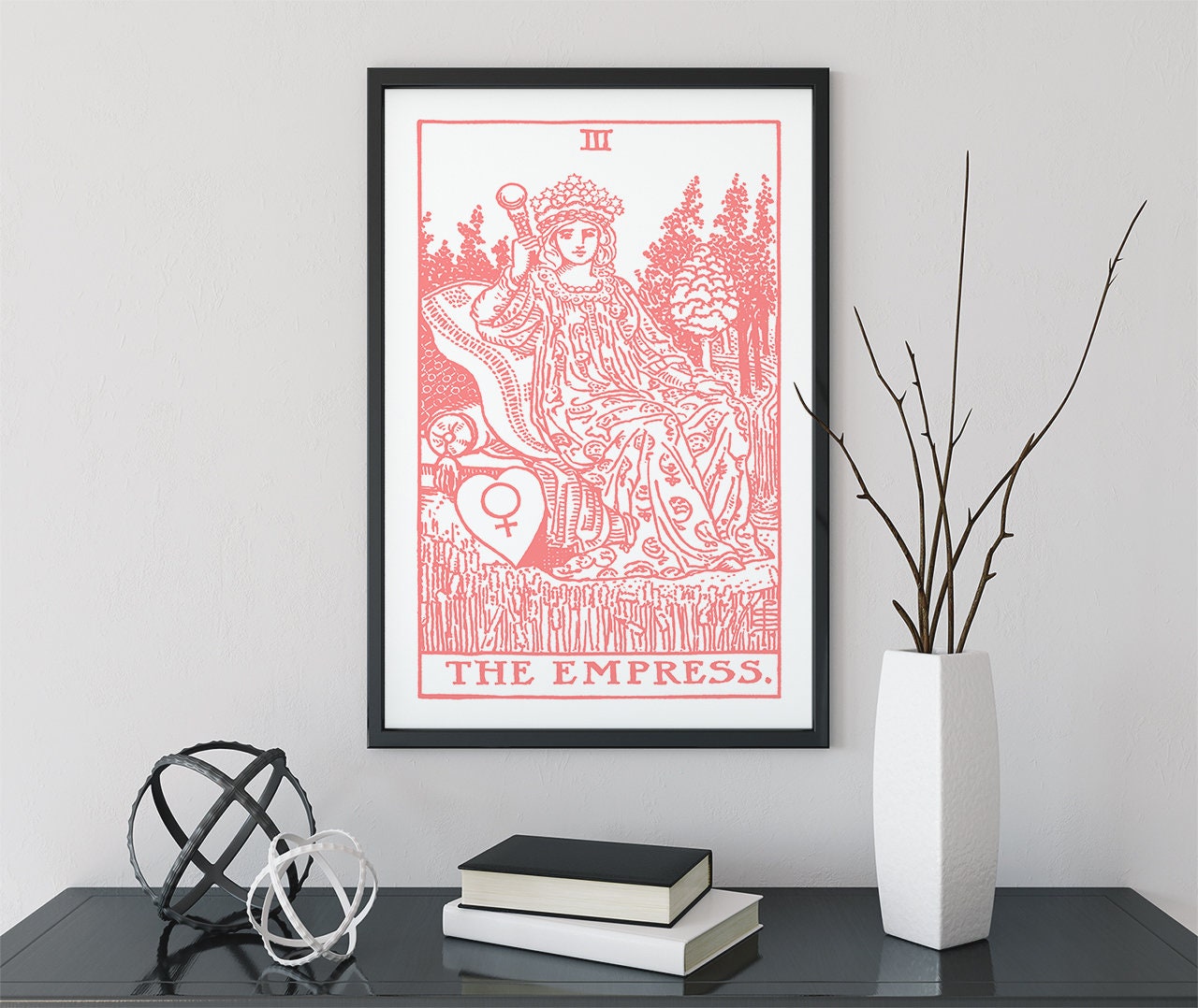 The Empress - Tarot Card Print - The Empress Card Pink and White Poster, No Frame