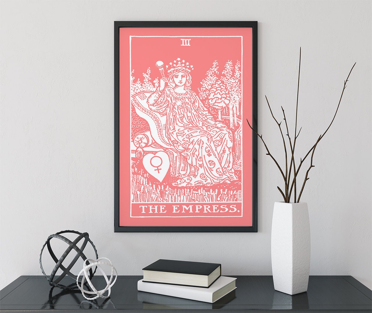 The Empress - Tarot Card Print - The Empress Card Pink and White Poster, No Frame