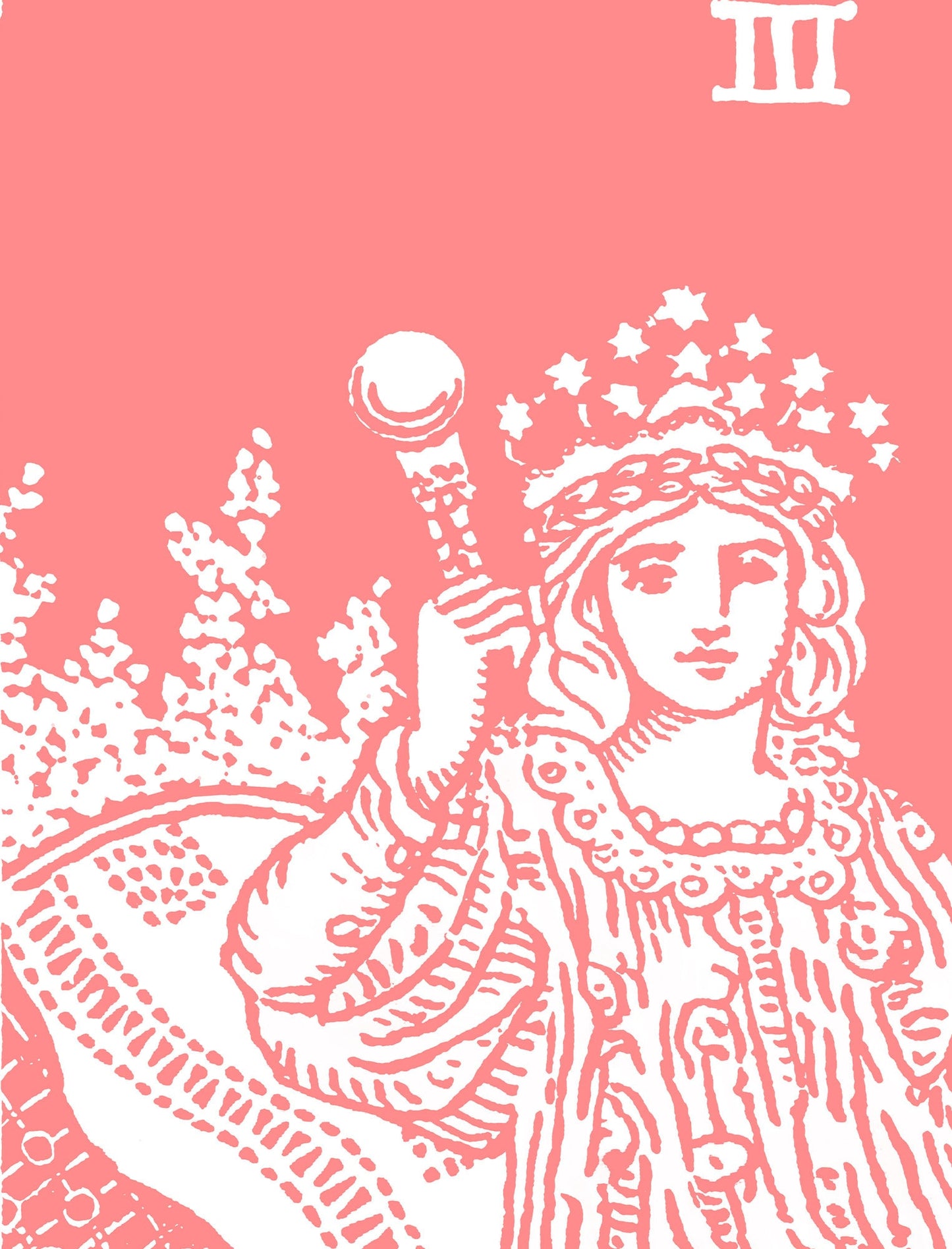 The Empress - Tarot Card Print - The Empress Card Pink and White Poster, No Frame