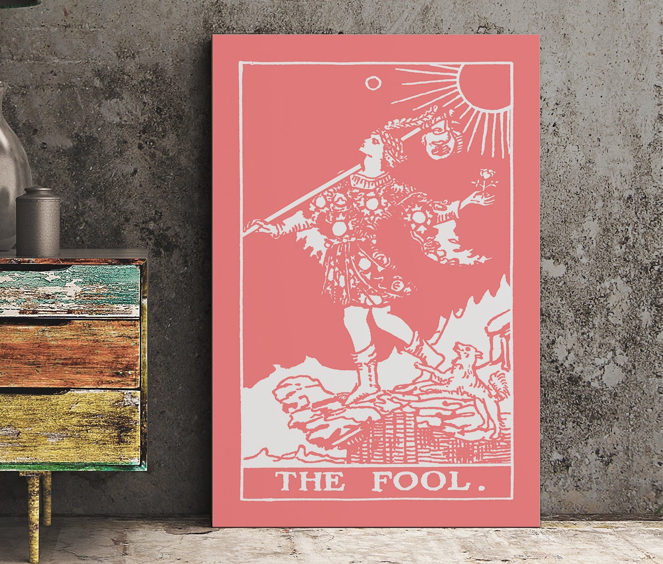 The Fool - Tarot Card Print - The Fool Card Pink and White Poster, No Frame