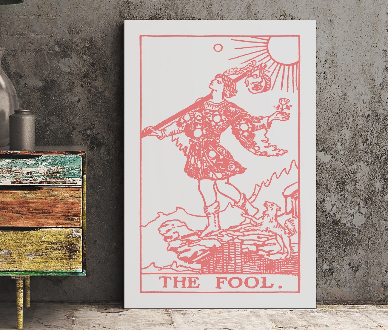 The Fool - Tarot Card Print - The Fool Card Pink and White Poster, No Frame