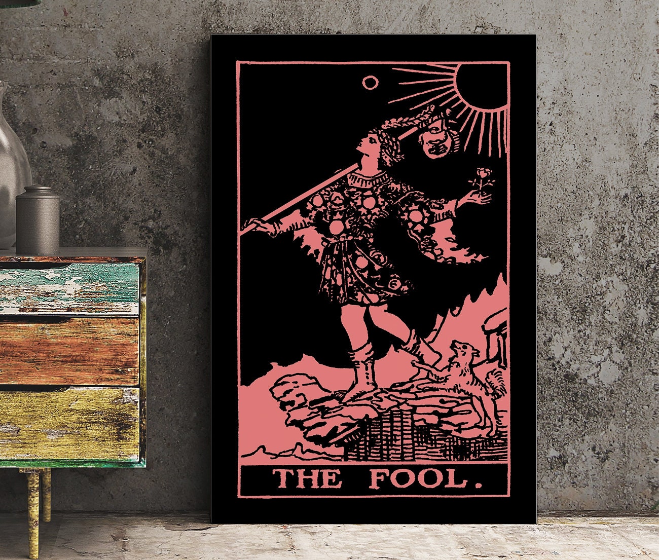 The Fool - Tarot Card Print - The Fool Card Pink and White Poster, No Frame
