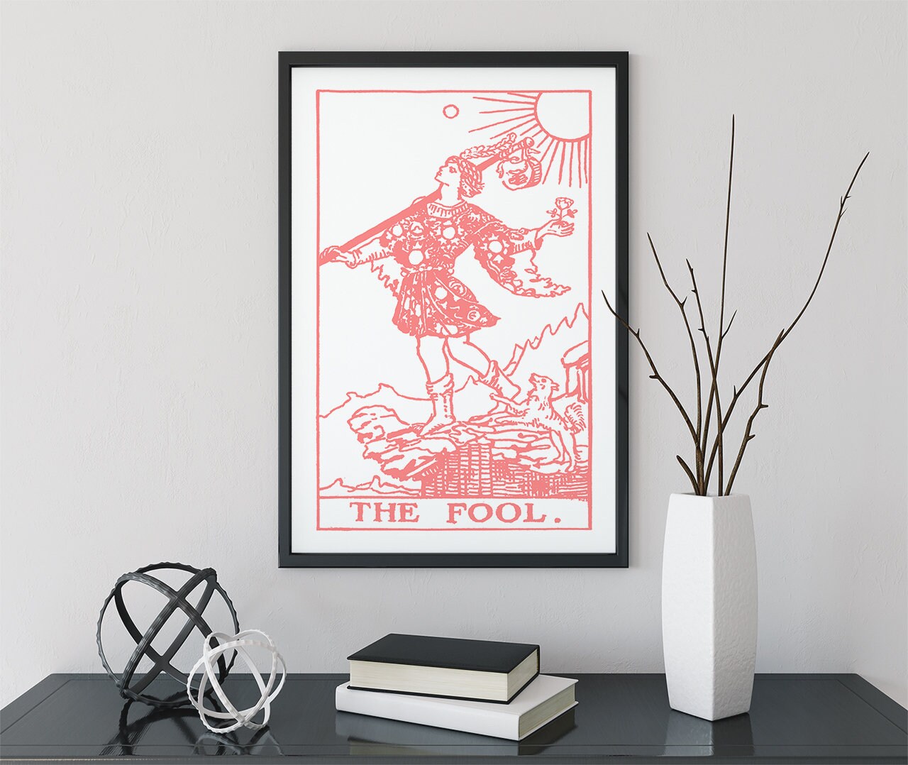 The Fool - Tarot Card Print - The Fool Card Pink and White Poster, No Frame