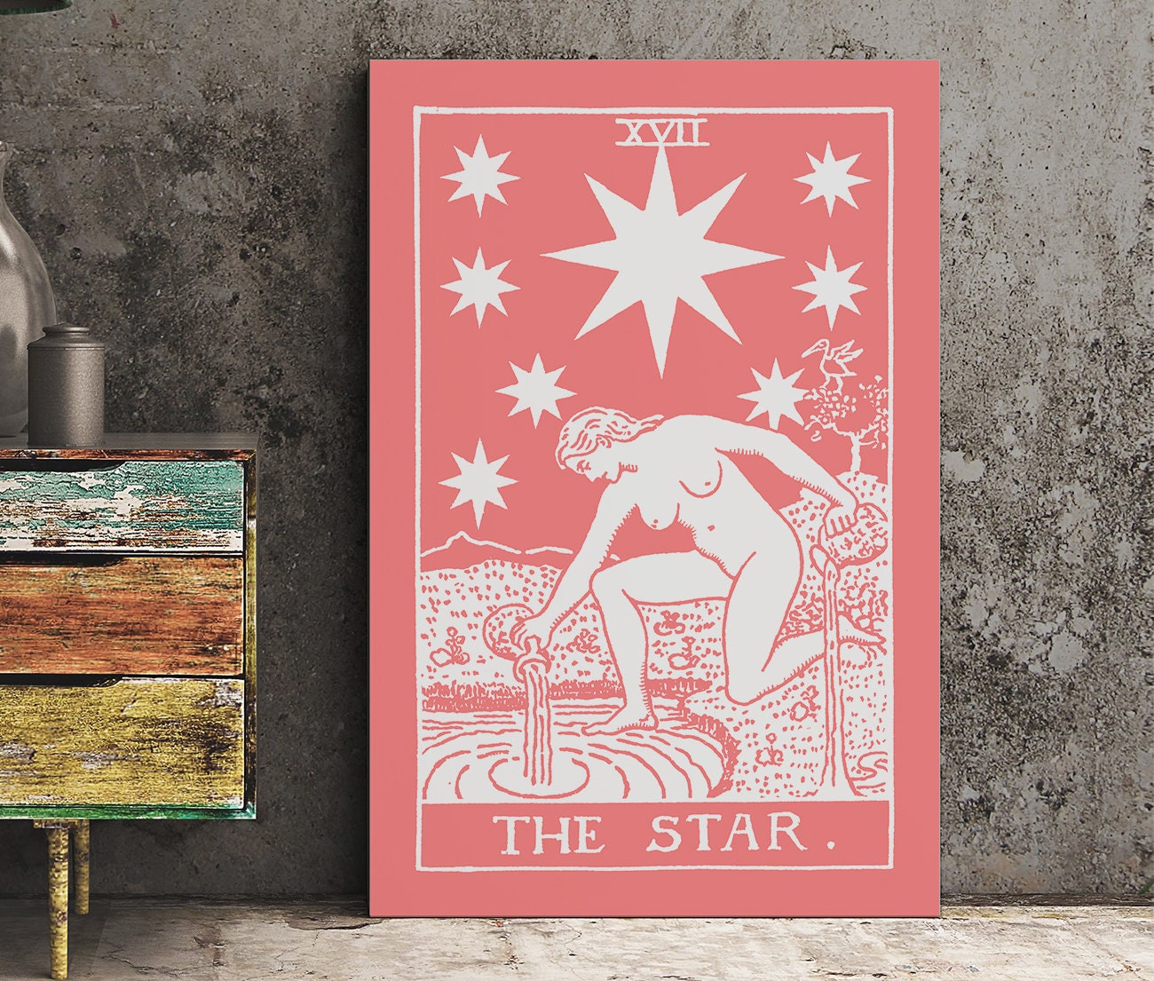 The Star - Tarot Card Print - The Star Pink and White Poster, No Frame