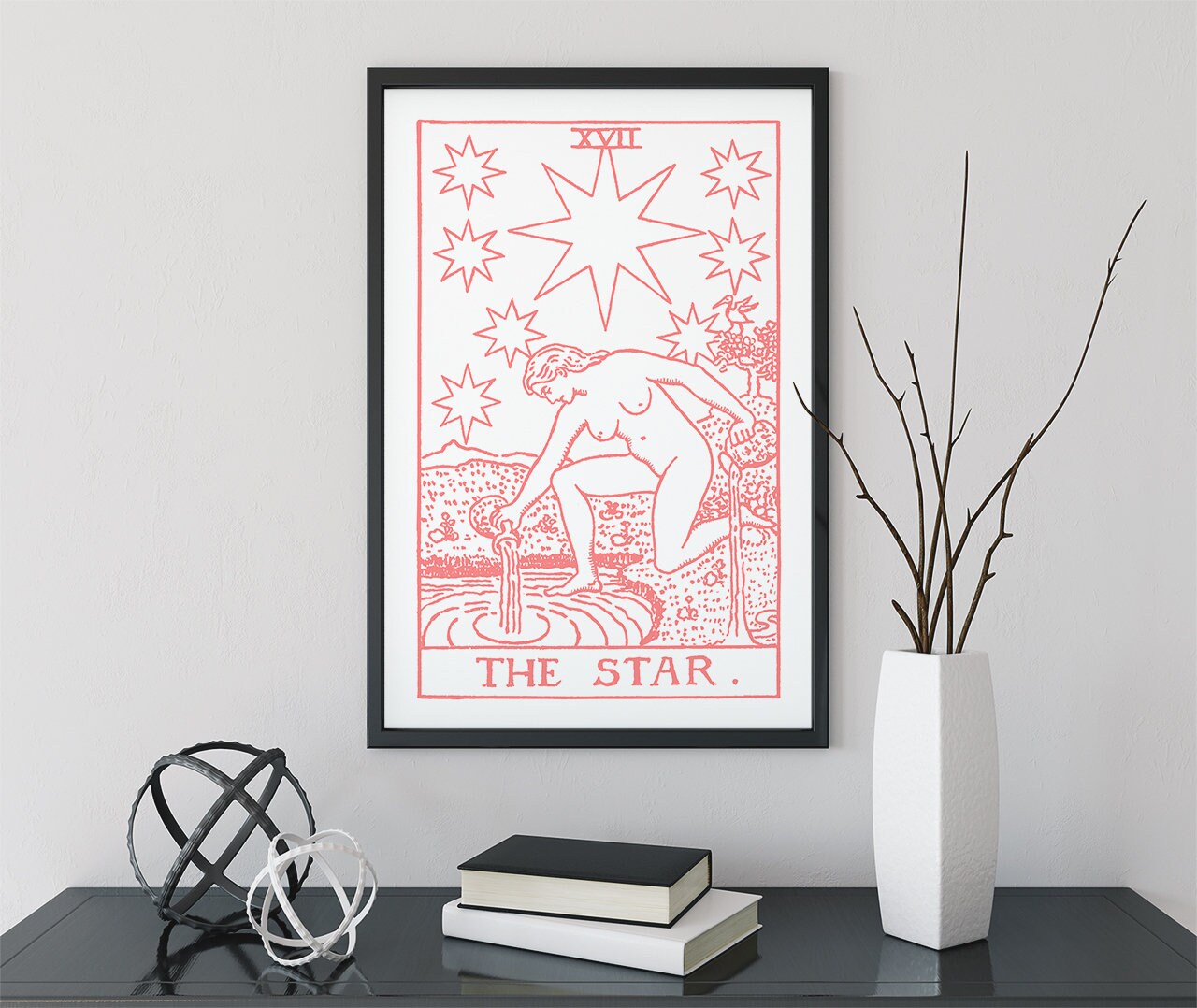 The Star - Tarot Card Print - The Star Pink and White Poster, No Frame