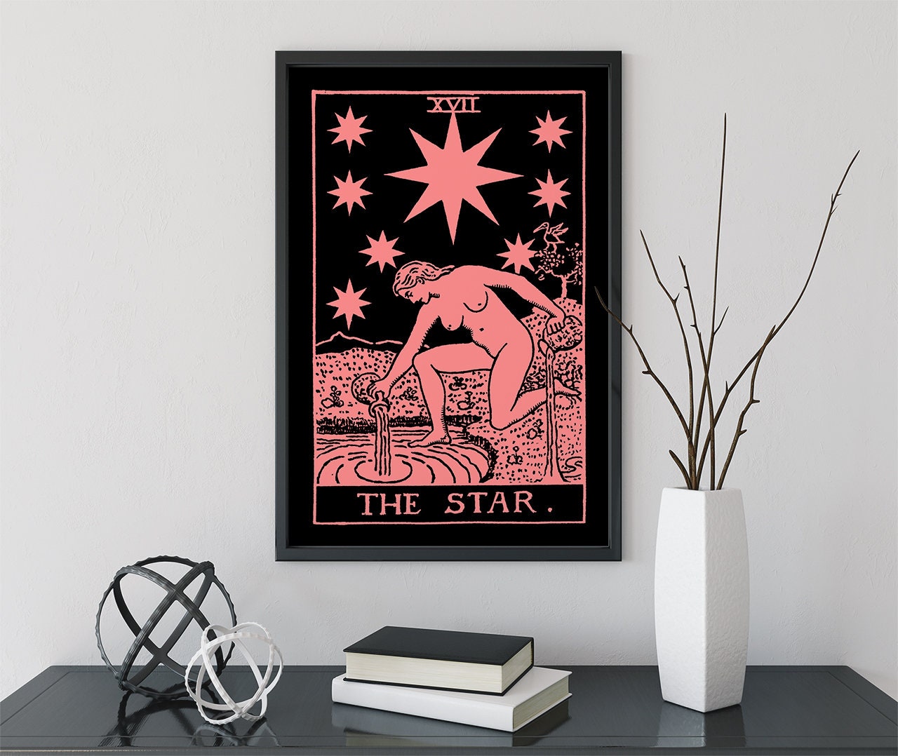 The Star - Tarot Card Print - The Star Pink and White Poster, No Frame