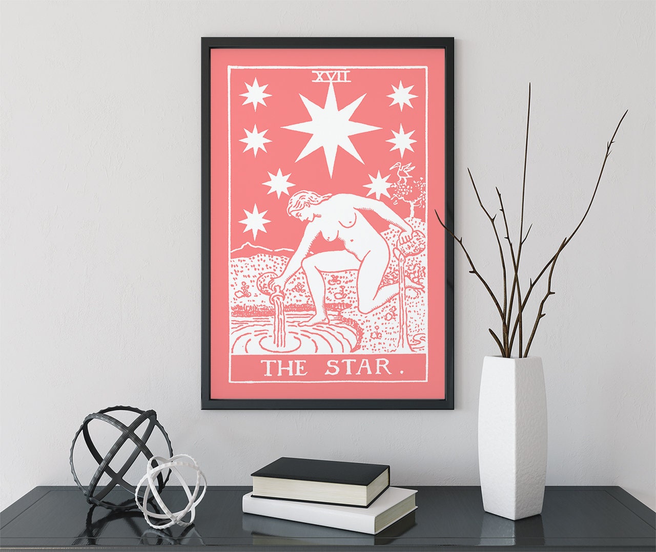 The Star - Tarot Card Print - The Star Pink and White Poster, No Frame