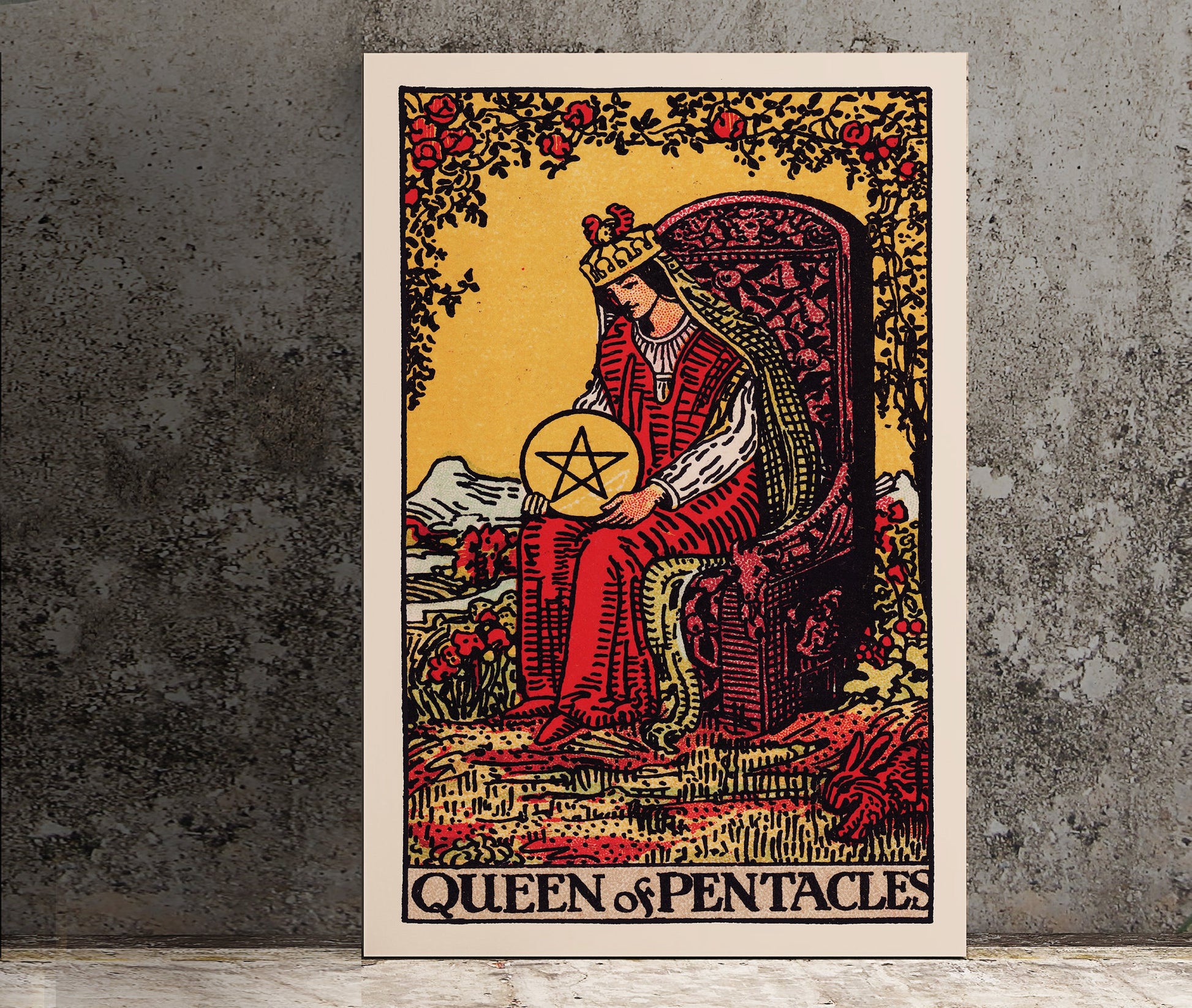 Queen Of Pentacles- Tarot Card Print - The Queen Of Pentacles Card Poster, No Frame