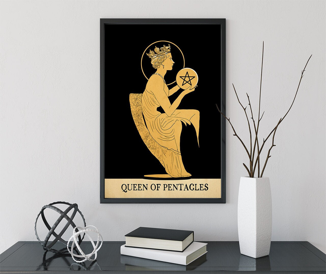 Queen Of Pentacles- Tarot Card Print from the Green Menagerie Tarot - The Queen Of Pentacles Card Poster, No Frame