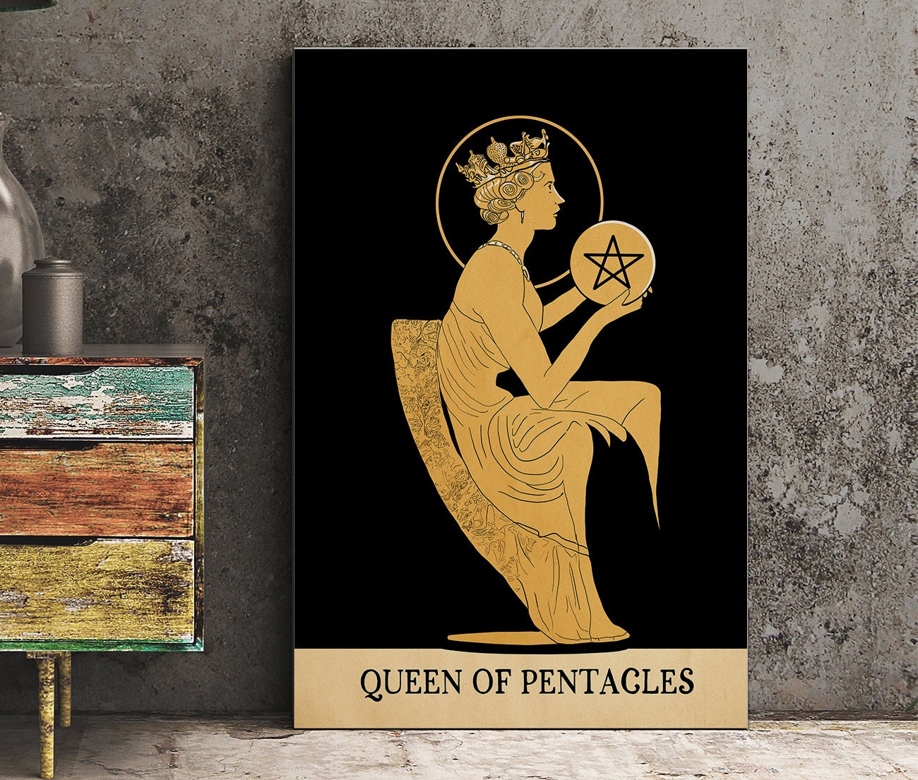 Queen Of Pentacles- Tarot Card Print from the Green Menagerie Tarot - The Queen Of Pentacles Card Poster, No Frame