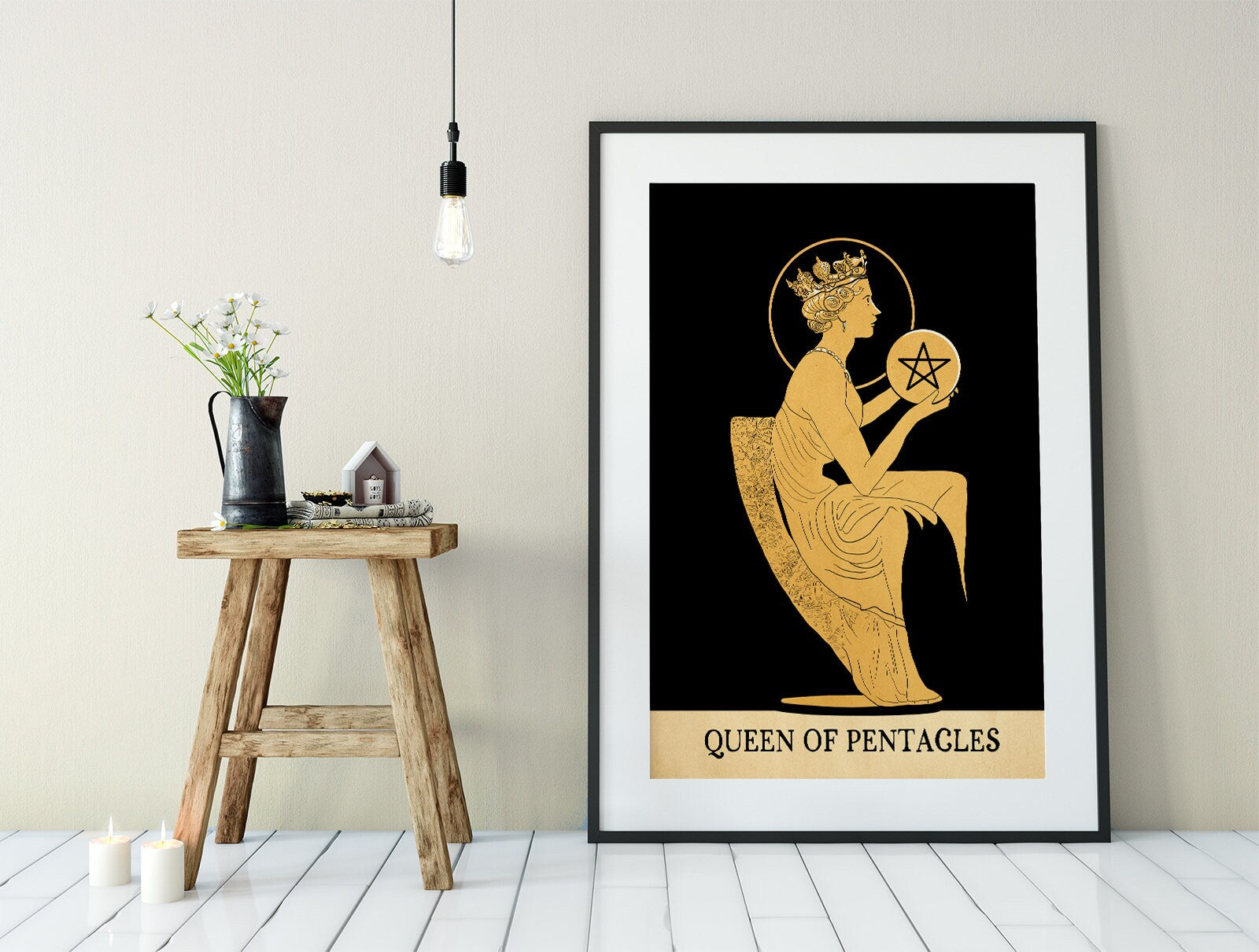 Queen Of Pentacles- Tarot Card Print from the Green Menagerie Tarot - The Queen Of Pentacles Card Poster, No Frame