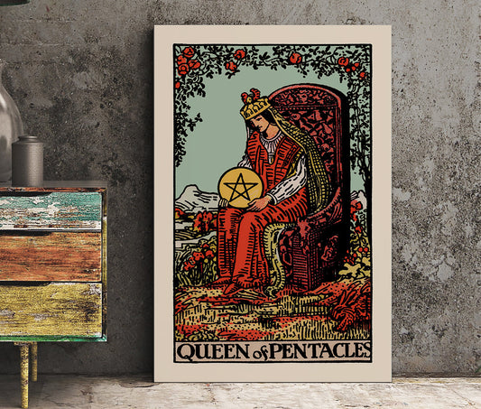 Queen Of Pentacles- Tarot Card Print - The Blue Sky Queen Of Pentacles Card Poster, No Frame