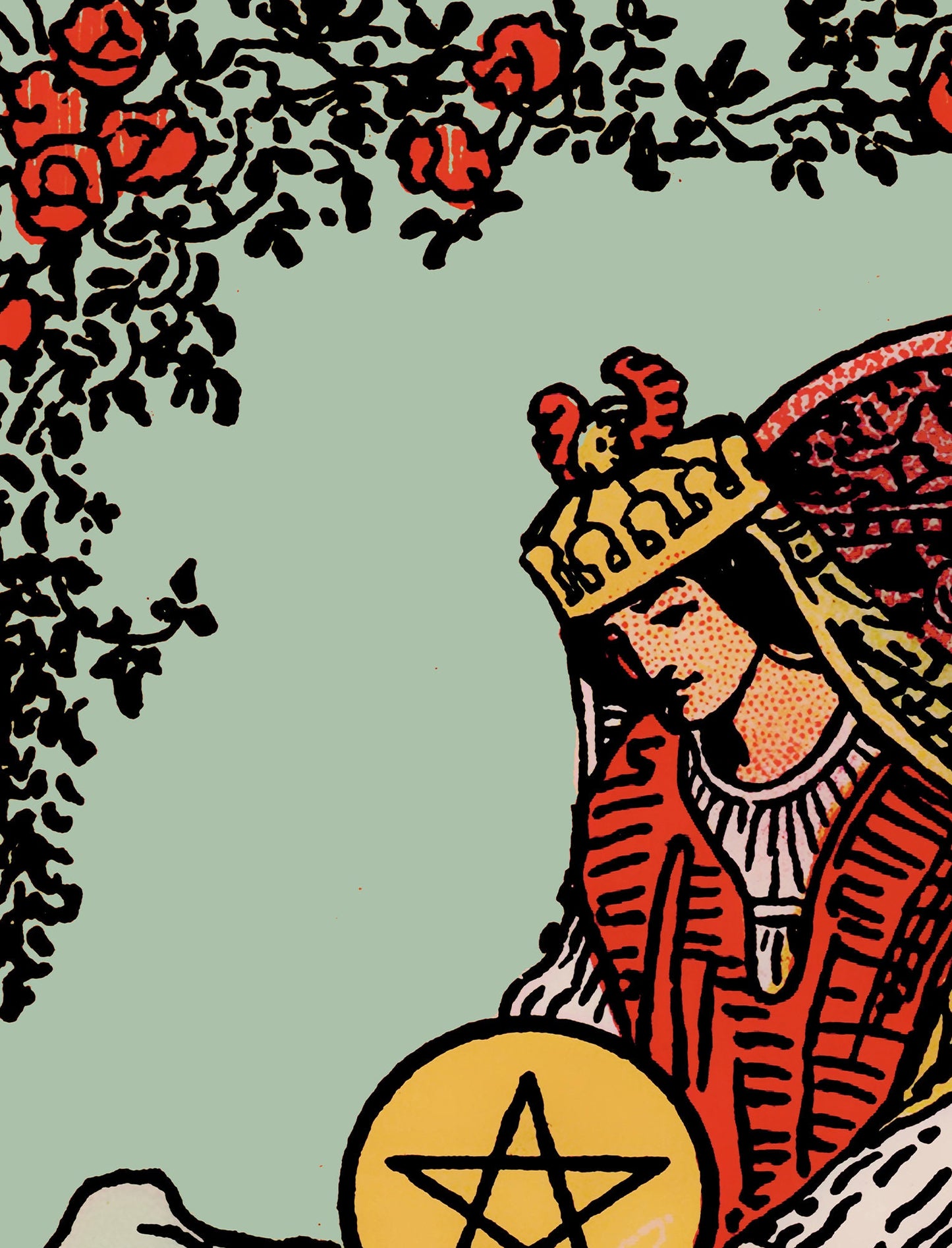 Queen Of Pentacles- Tarot Card Print - The Blue Sky Queen Of Pentacles Card Poster, No Frame