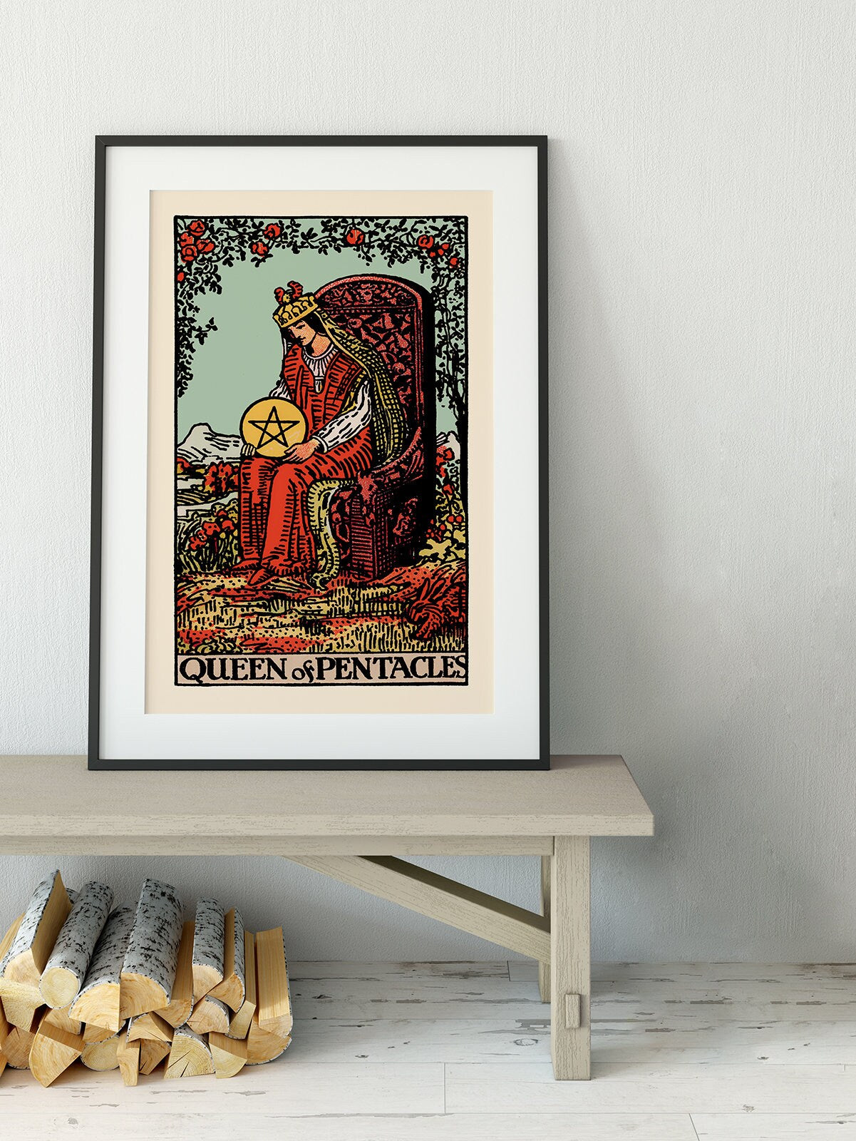 Queen Of Pentacles- Tarot Card Print - The Blue Sky Queen Of Pentacles Card Poster, No Frame