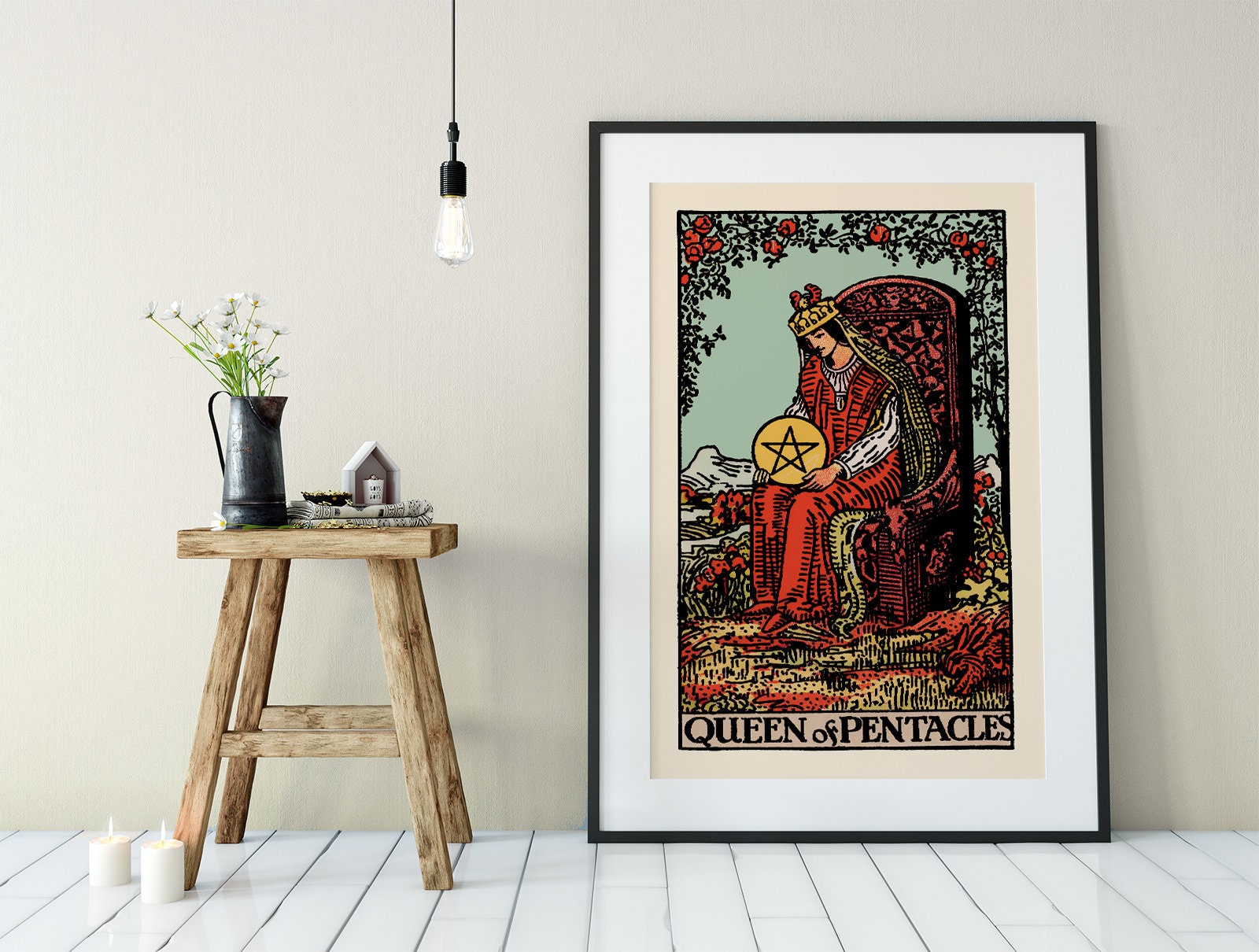 Queen Of Pentacles- Tarot Card Print - The Blue Sky Queen Of Pentacles Card Poster, No Frame