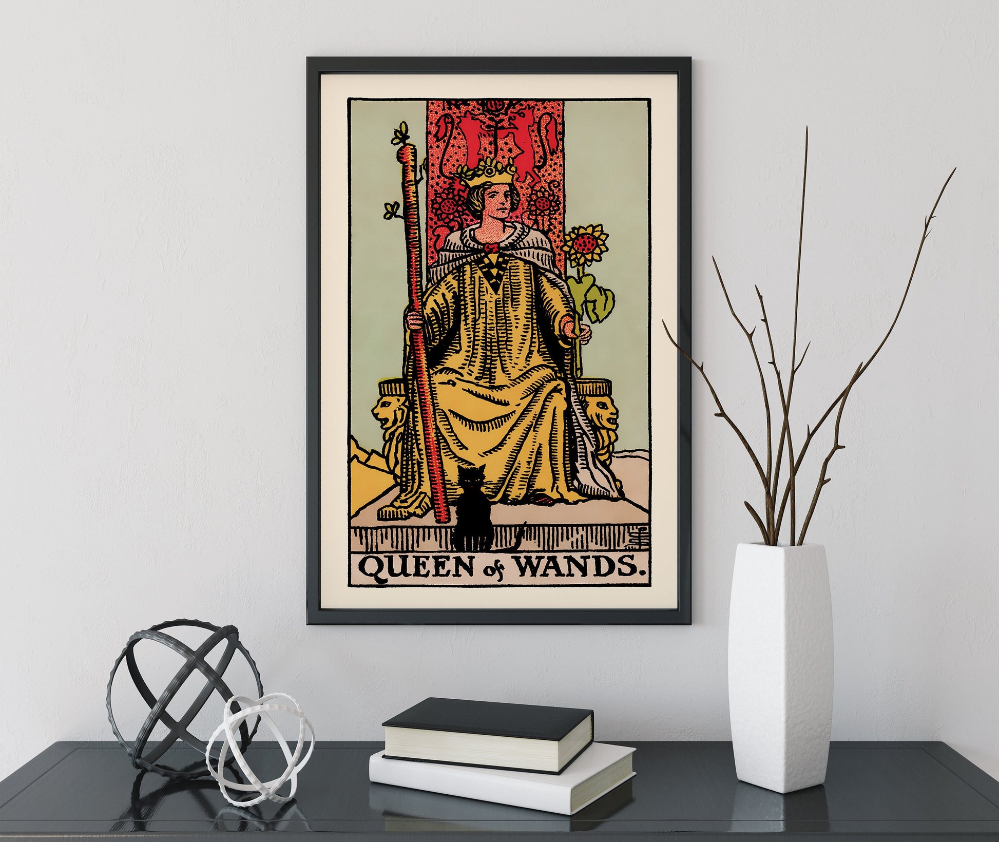 Queen Of Wands- Tarot Card Print - The Queen Of Wands Card Poster, No Frame