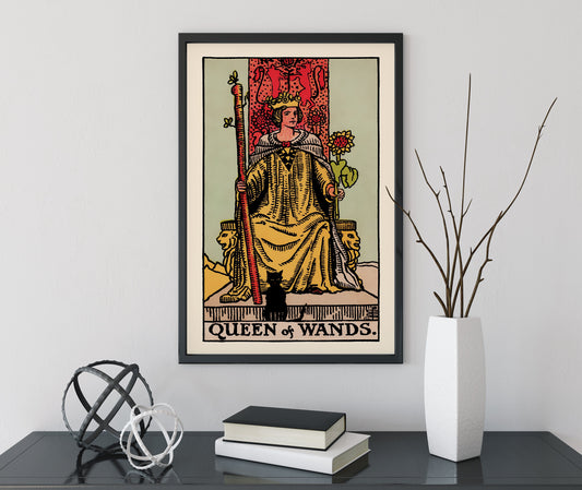 Queen Of Wands- Tarot Card Print - The Queen Of Wands Card Poster, No Frame