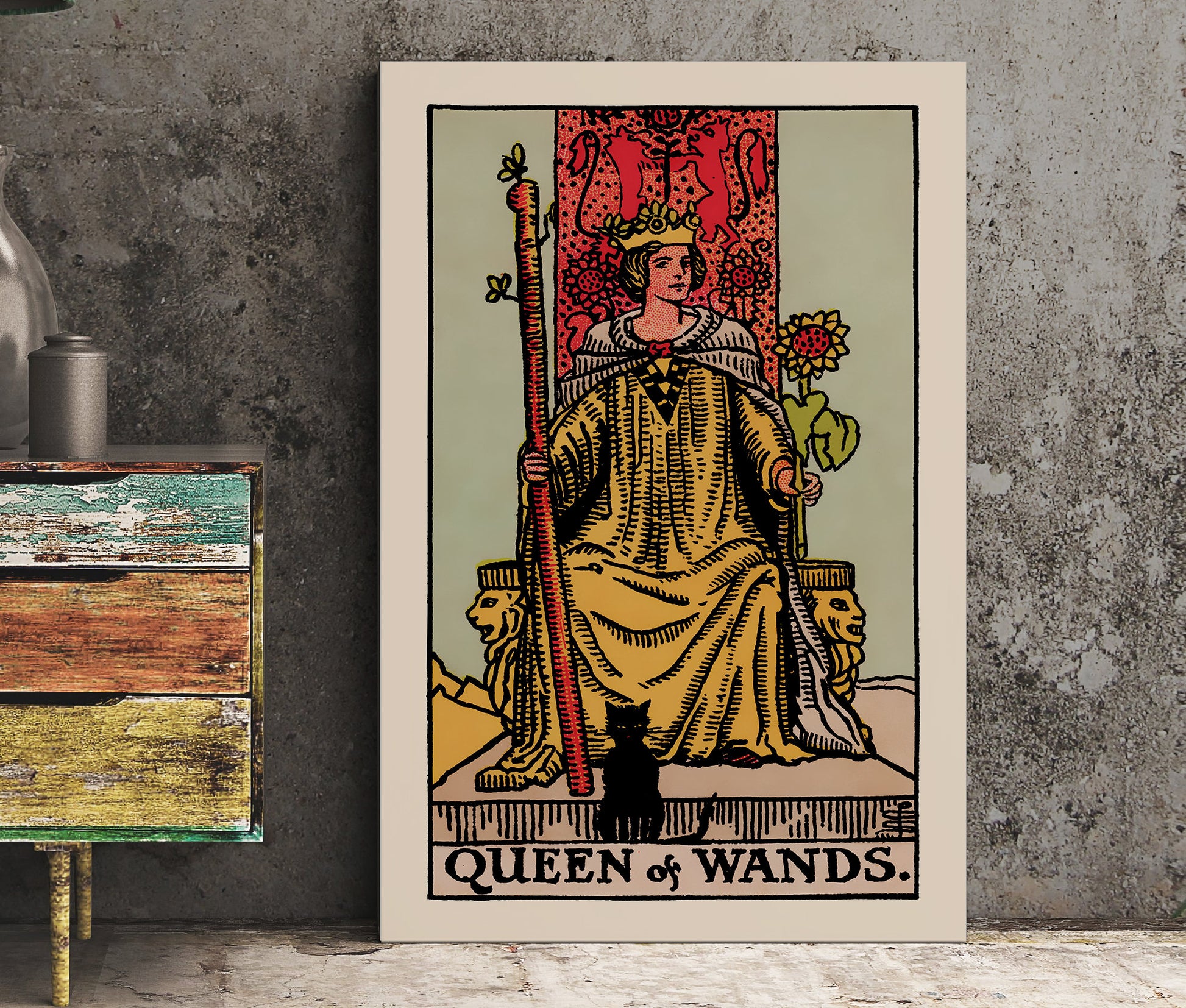 Queen Of Wands- Tarot Card Print - The Queen Of Wands Card Poster, No Frame